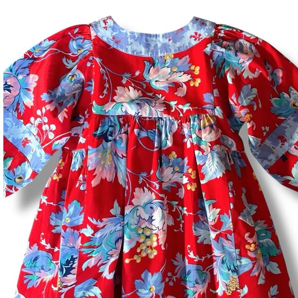 Vintage 90s Mousefeathers Girls Peasant Dress Sz 4 Boho Red Floral Midi A-line - Picture 8 of 10